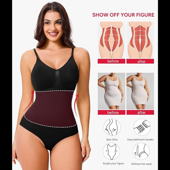 Women’s Ribbed Sculpting Thong Bodysuit Shapewear - Picture 2 of 9